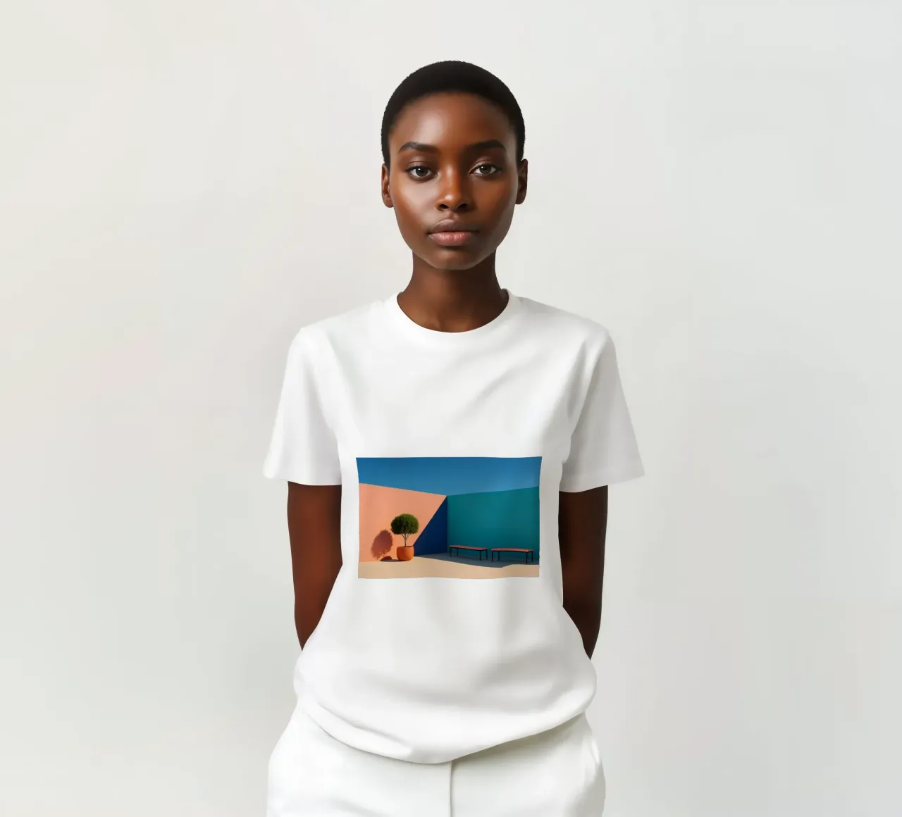 Peach & Teal - Soft harmony in pastel geometry t-shirt by Affiches Minimalistes
