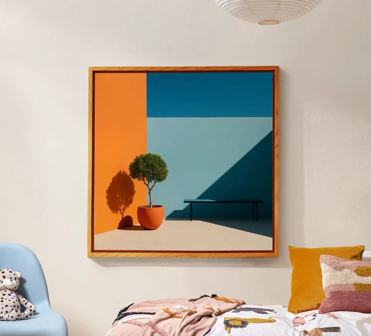 Orange & Blau - Die Essenz des solaren Minimalismus Acryl-Glas von Affiches Minimalistes