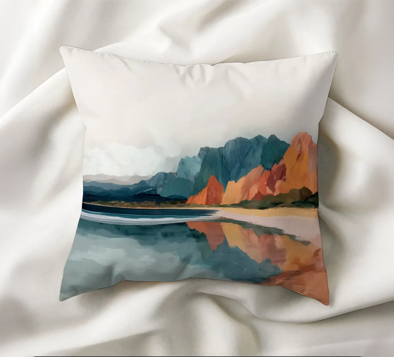 Mirrored Cliffs - A Coastal Symphony in Color cuscino da Dune