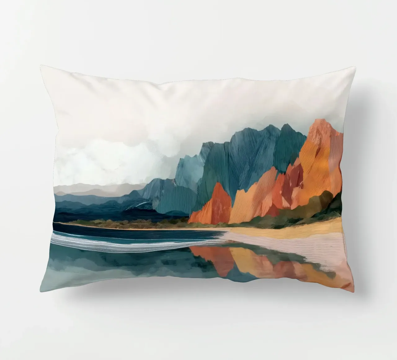 Mirrored Cliffs - A Coastal Symphony in Color cuscino da Dune