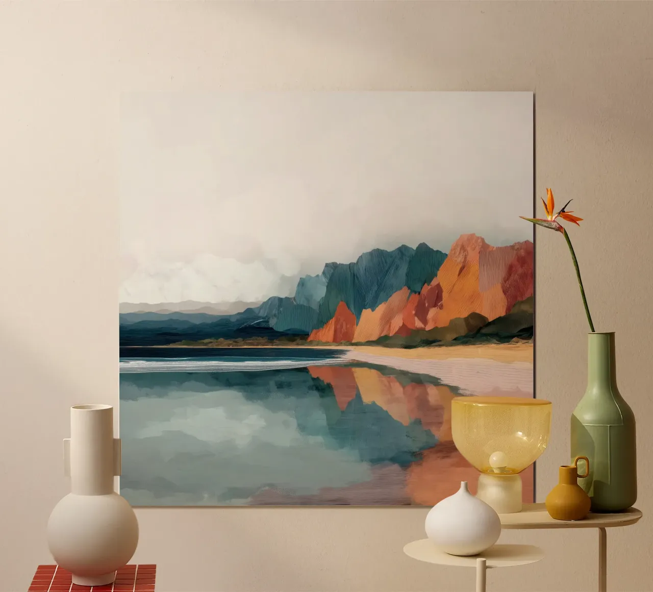 Mirrored Cliffs - A Coastal Symphony in Color poster con telaio in plastica da Dune