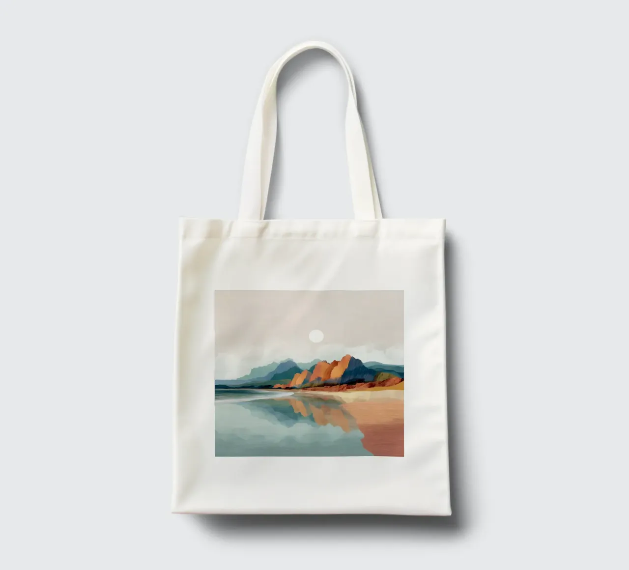 Reflections of Painted Peaks - A Serene Coastal Escape borsa in juta da Dune