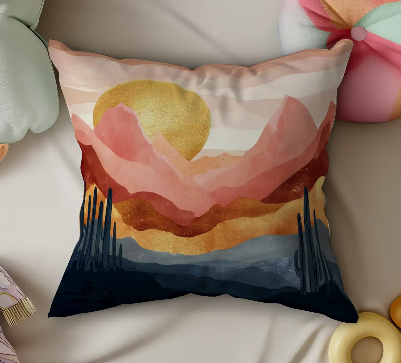 Blush Horizon - A Desert Dream in Warm Tones cuscino da Dune
