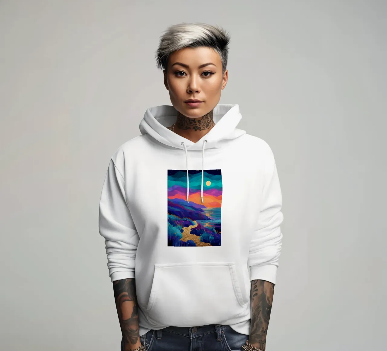Lunar Bloom - A Dreamscape of Light and Color felpa con cappuccio da Dune