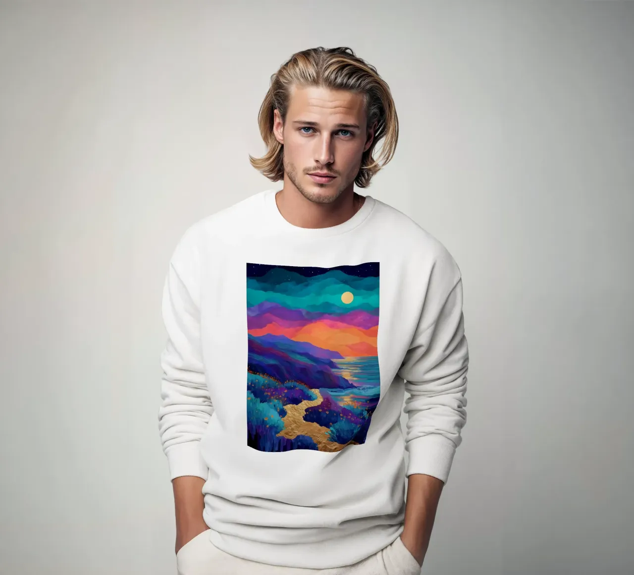 Lunar Bloom - A Dreamscape of Light and Color sweatshirt by Dune