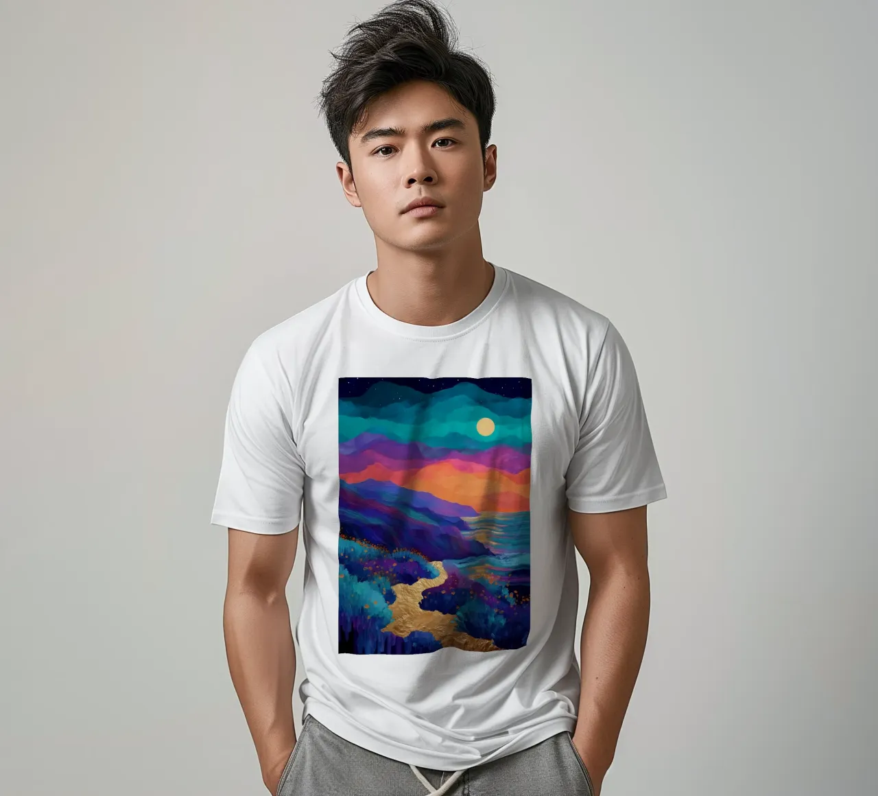 Lunar Bloom - A Dreamscape of Light and Color t-shirt da Dune