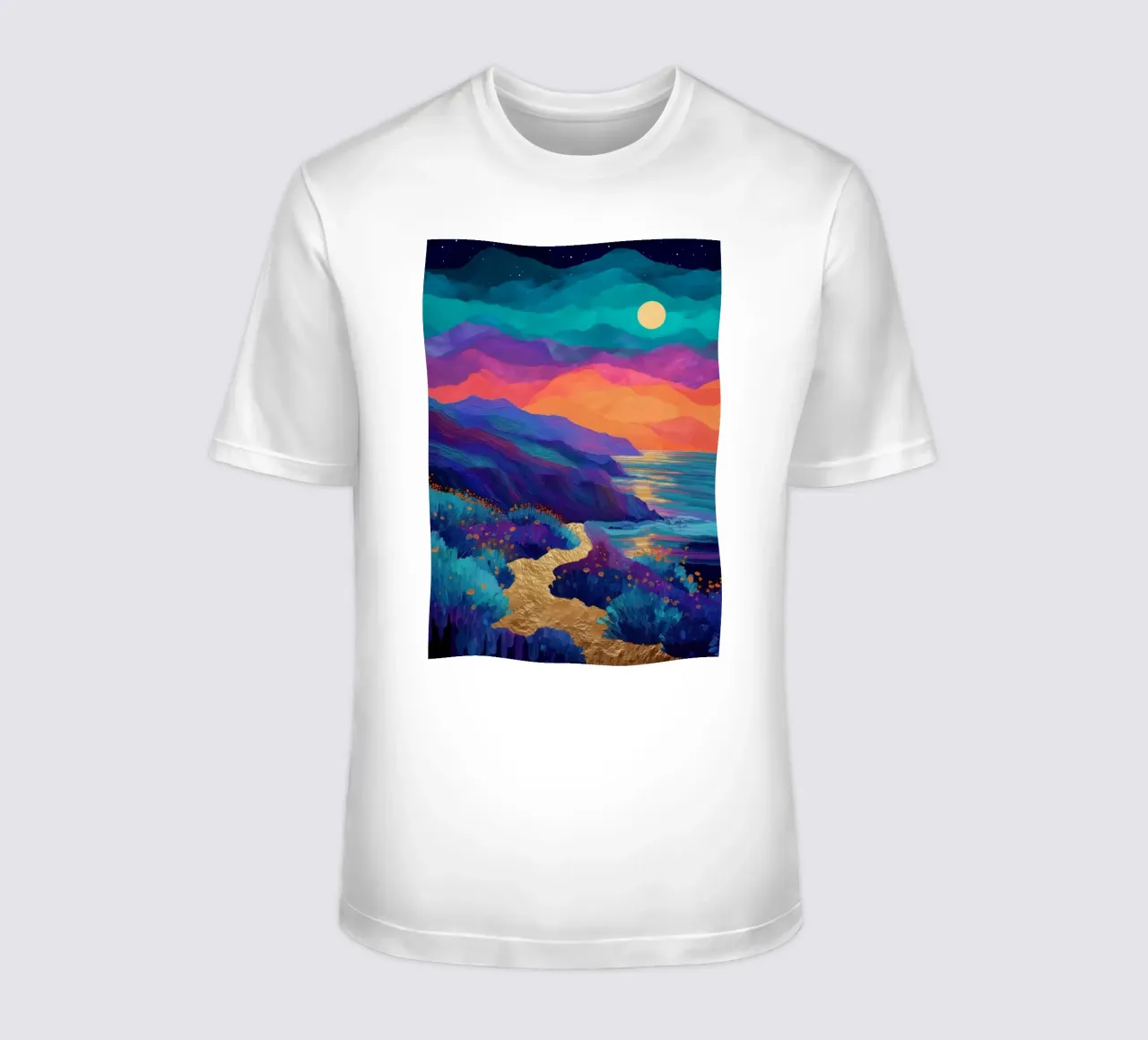 Lunar Bloom - A Dreamscape of Light and Color t-shirt da Dune