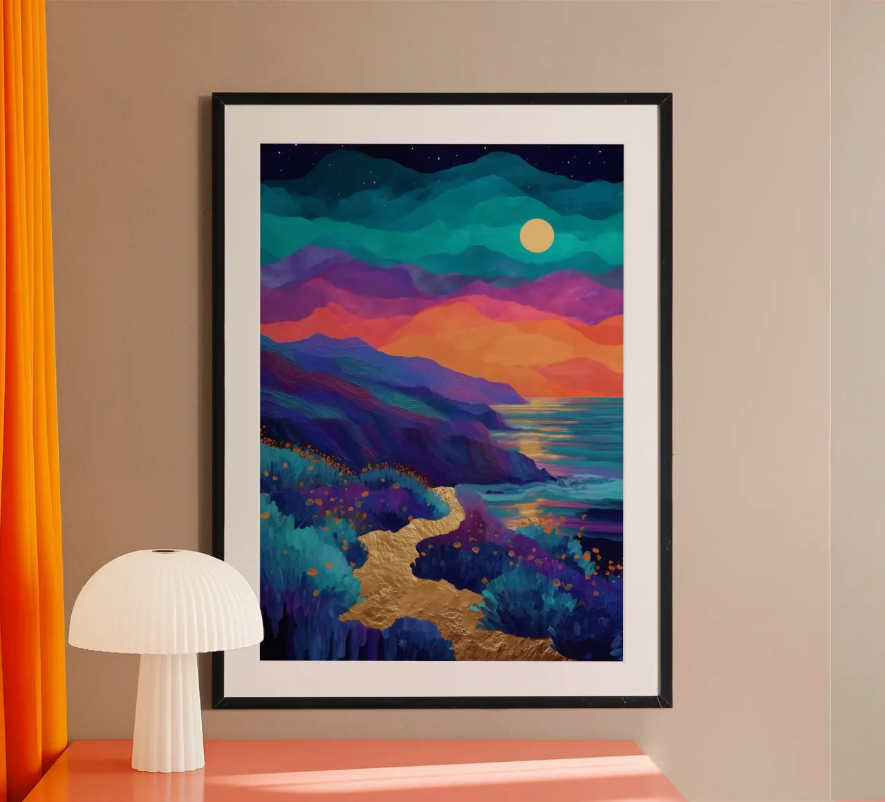 Lunar Bloom - A Dreamscape of Light and Color poster con telaio in plastica da Dune