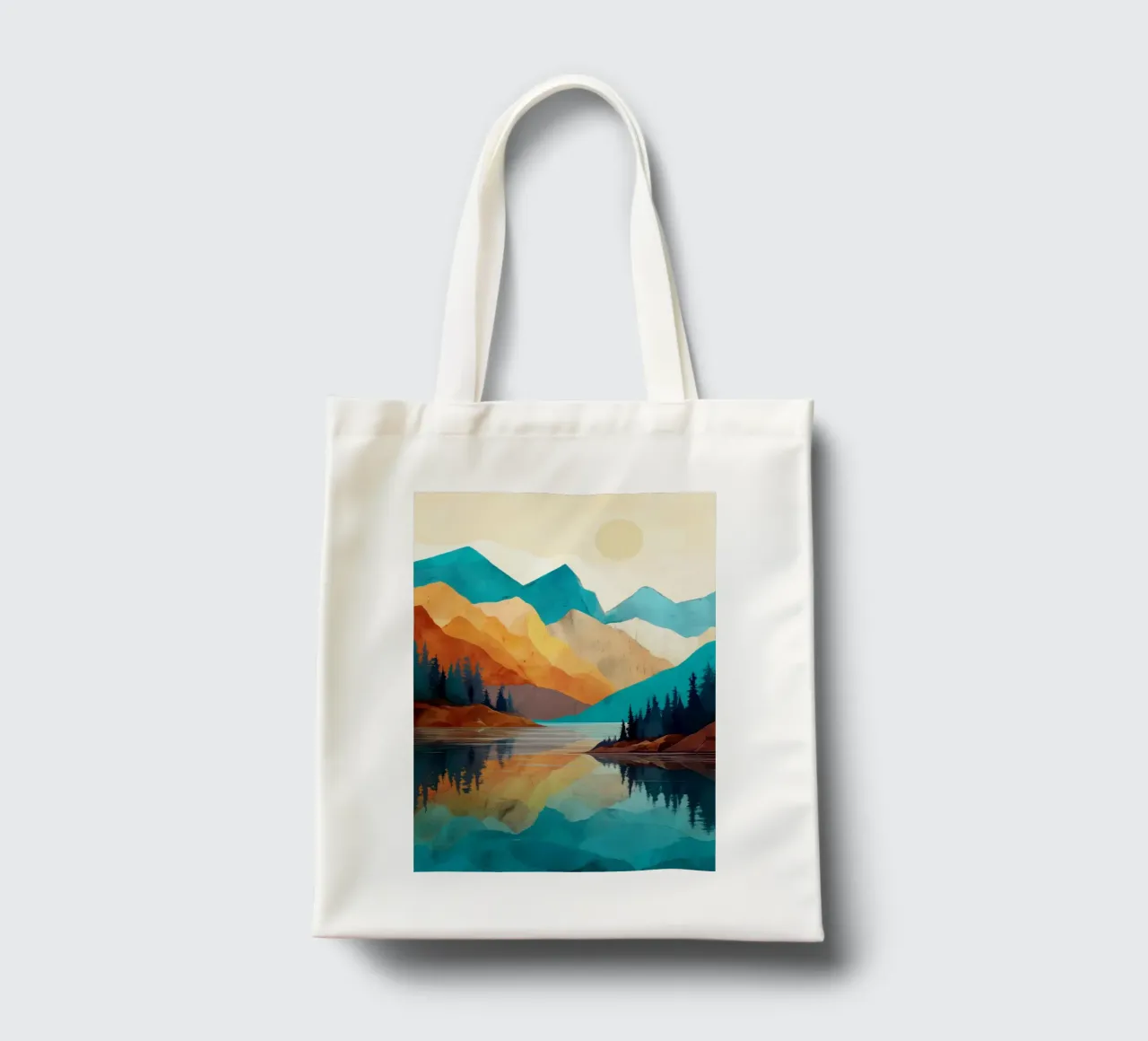 Golden Peaks and Sapphire Waters - A Mountain Reflection borsa in juta da Dune