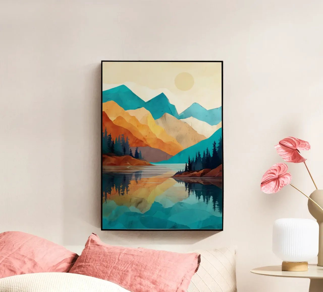 Golden Peaks and Sapphire Waters - A Mountain Reflection plexiglass da Dune