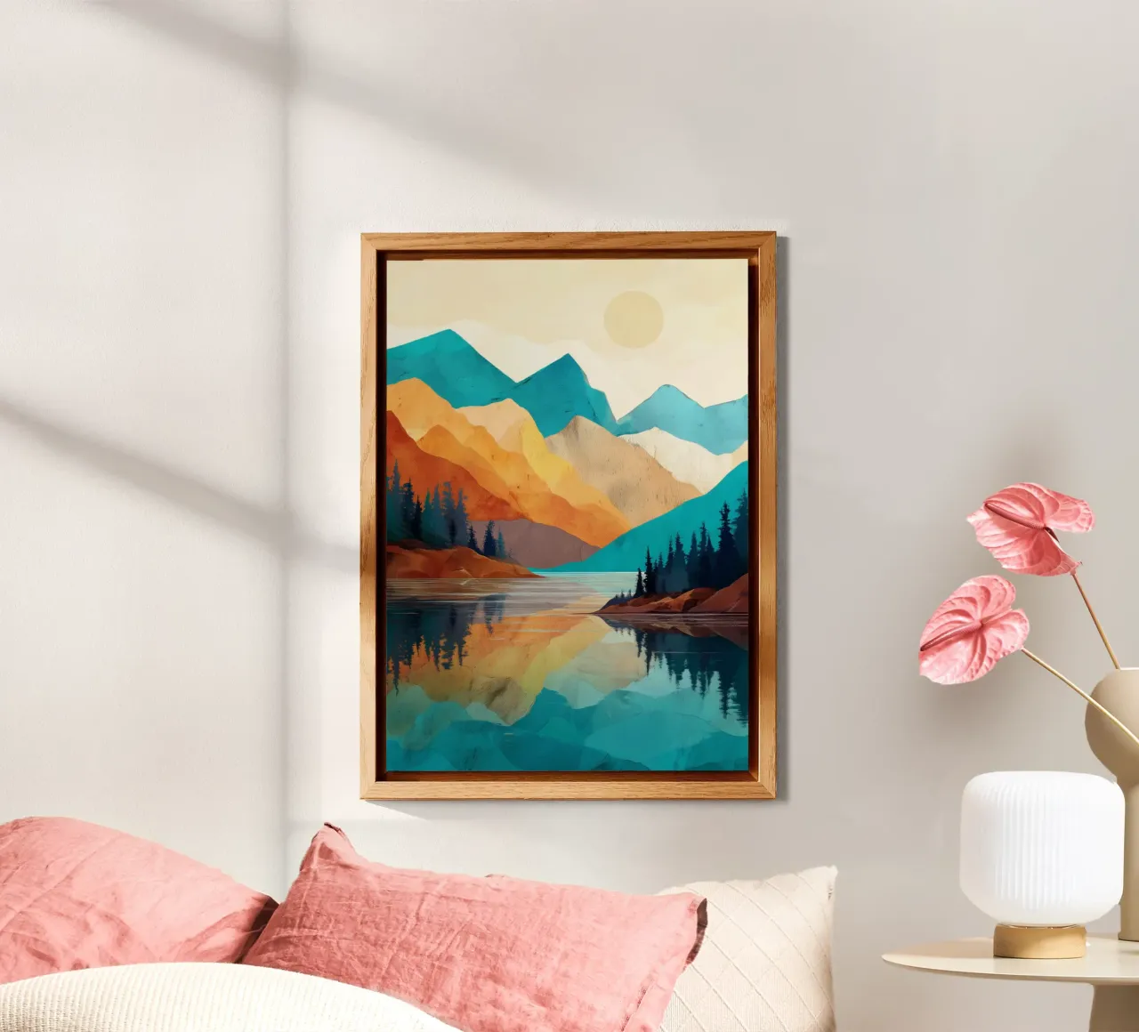 Golden Peaks and Sapphire Waters - A Mountain Reflection alluminio dibond da Dune