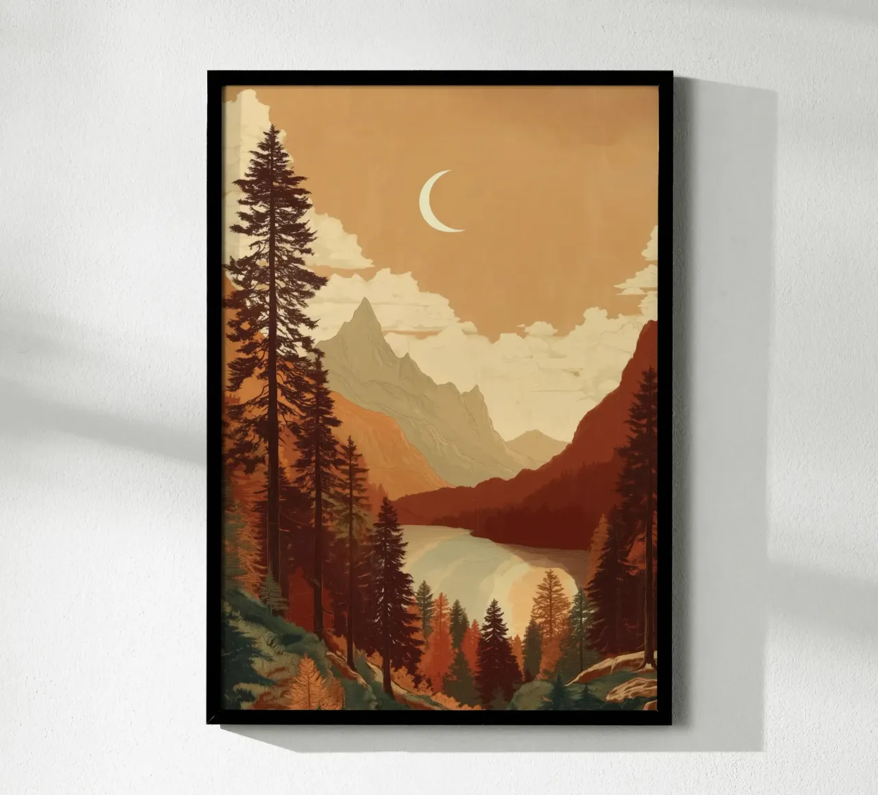 Moonrise Over Pine Valley - An Autumn Stillness poster con telaio in legno da Dune