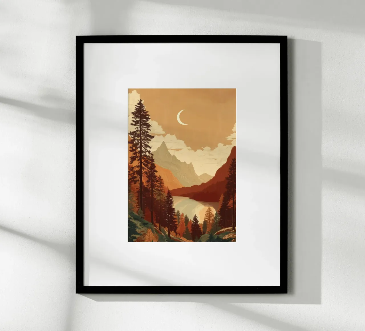 Moonrise Over Pine Valley - An Autumn Stillness poster con telaio in legno da Dune