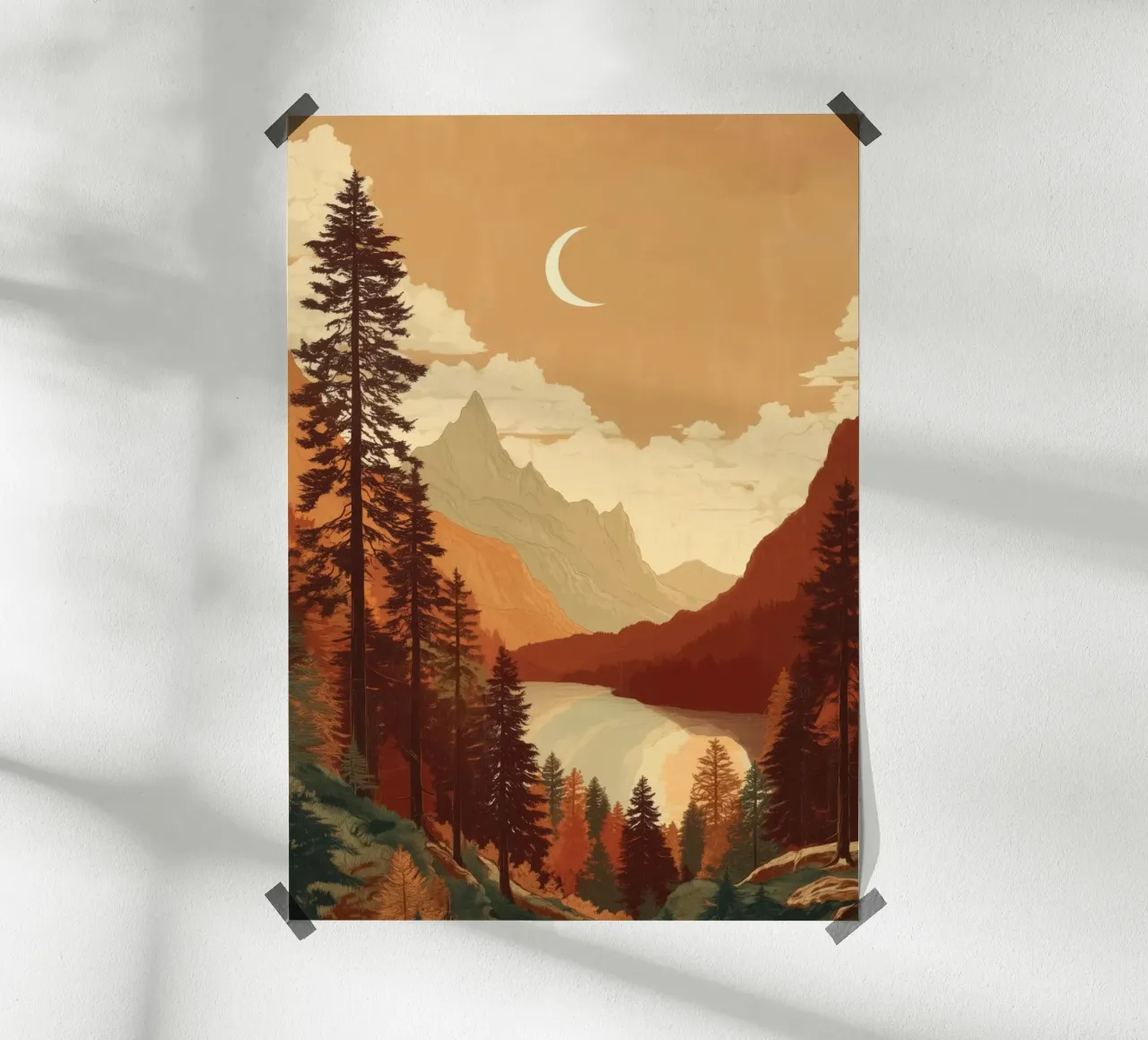 Moonrise Over Pine Valley - An Autumn Stillness poster con telaio in legno da Dune