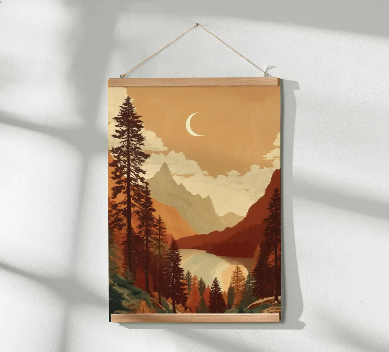 Moonrise Over Pine Valley - An Autumn Stillness poster con telaio in legno da Dune