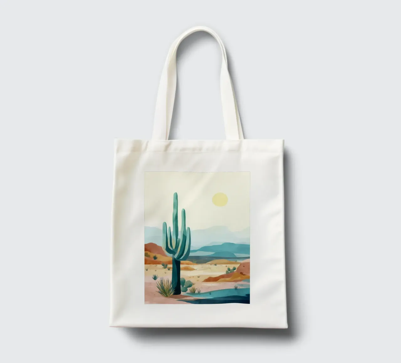 Desert Sentinel - A Sunlit Cactus in Stillness borsa in juta da Dune