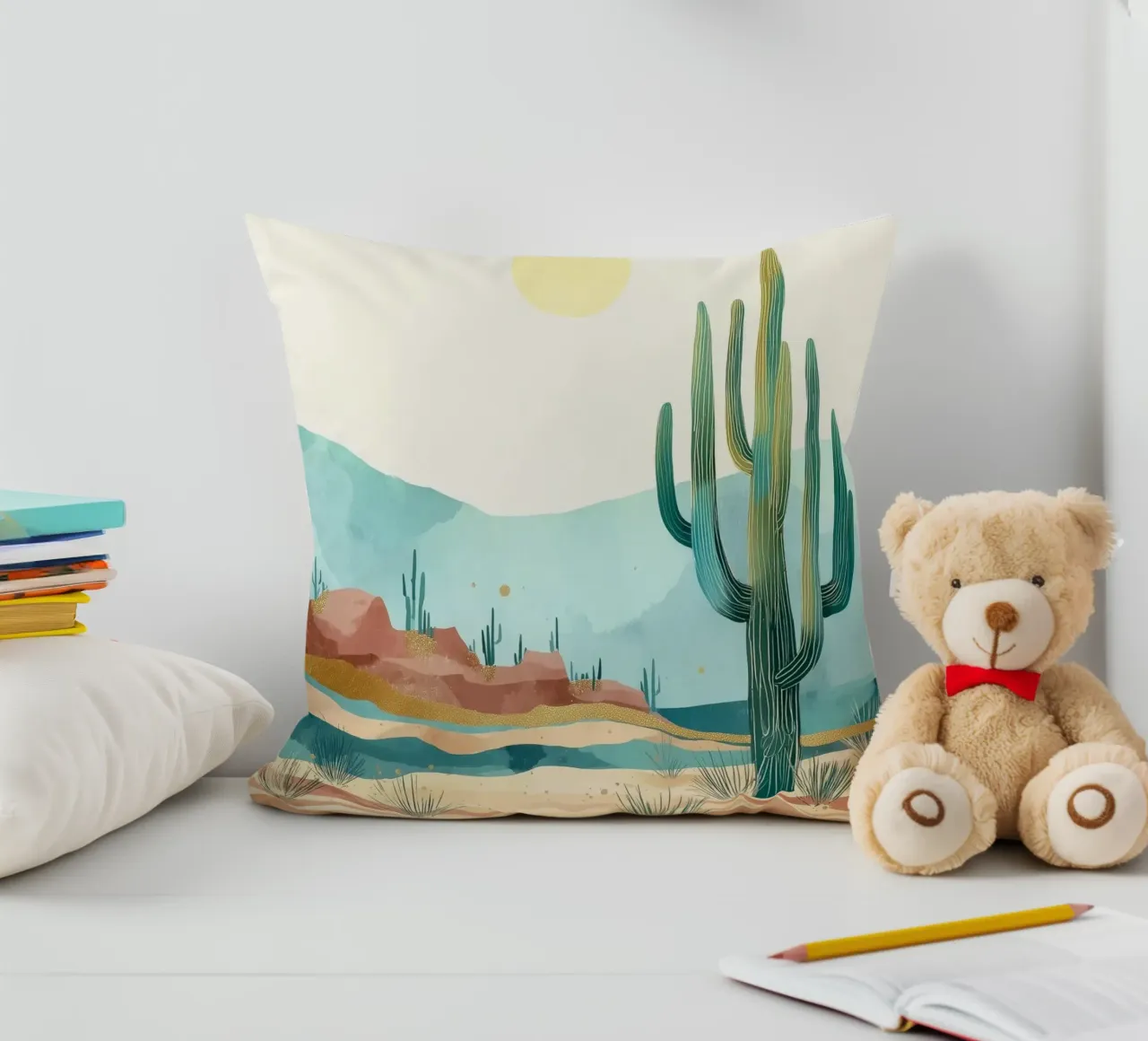 Golden Horizon - A Desert in Bloom and Color cuscino da Dune