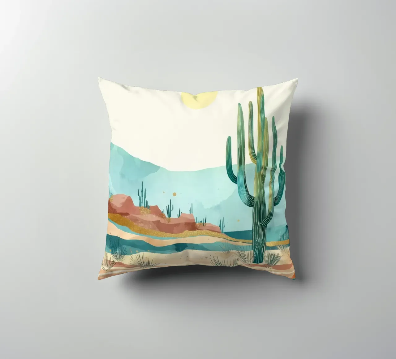 Golden Horizon - A Desert in Bloom and Color cuscino da Dune