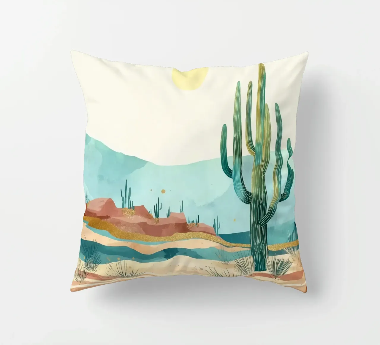 Golden Horizon - A Desert in Bloom and Color cuscino da Dune