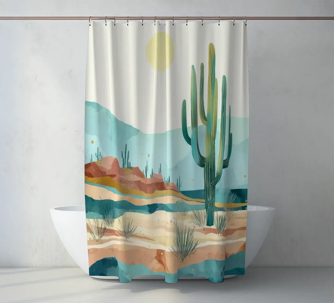 Golden Horizon - A Desert in Bloom and Color tenda da doccia da Dune