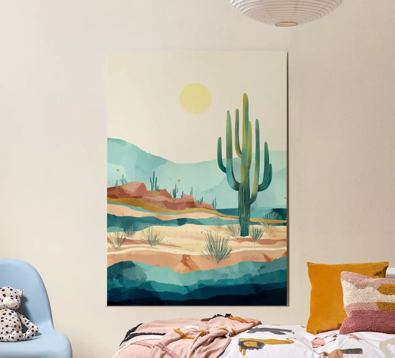 Golden Horizon - A Desert in Bloom and Color poster con telaio in alluminio da Dune