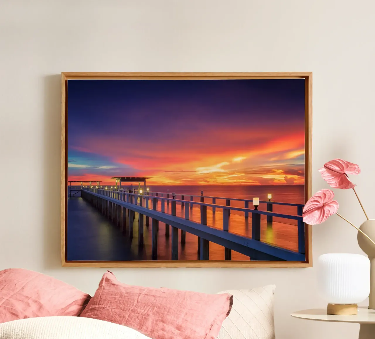 Sunset in beach tela con Cornice a cassetta da Musadad Shop