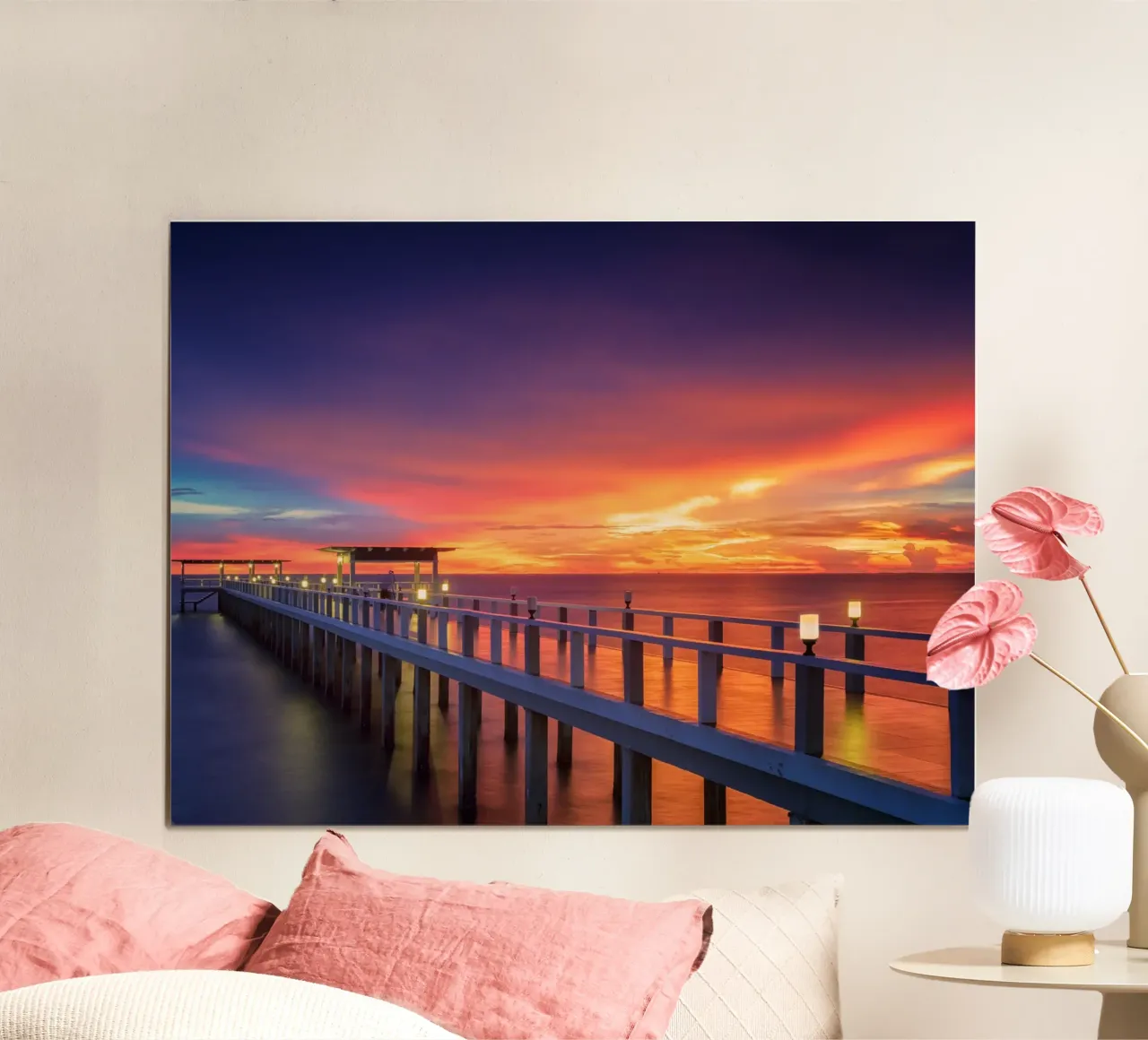 Sunset in beach poster con telaio in legno da Musadad Shop