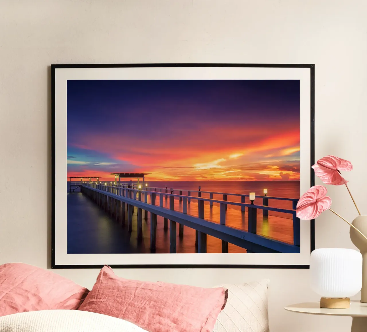 Sunset in beach poster con telaio in legno da Musadad Shop