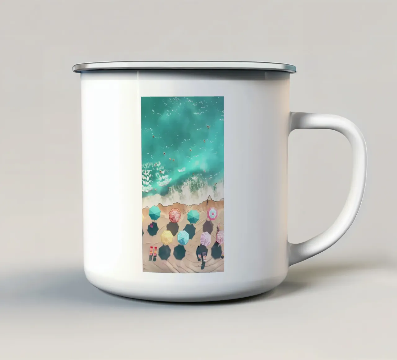 illustrazione della spiaggia tazza in smalto da grime shop