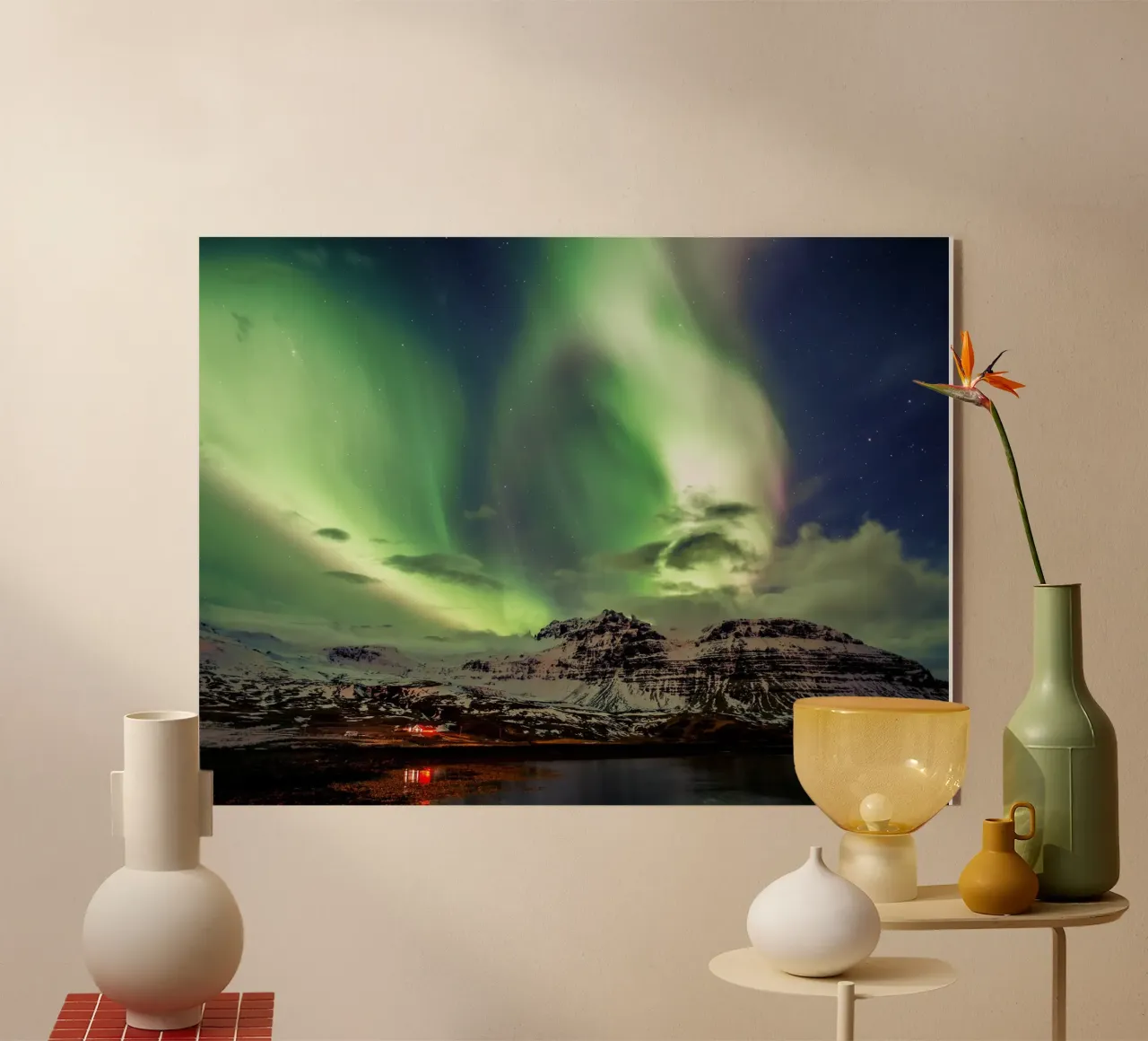 Mountain and green sky acrylic glass by Musadad Shop