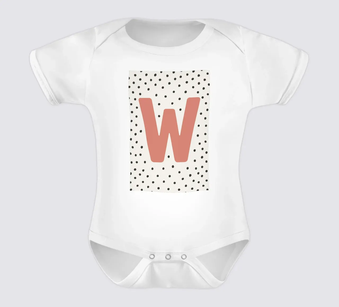 Initial W on dot pattern - Scandinavian style short-sleeve baby romper by KidzStudio