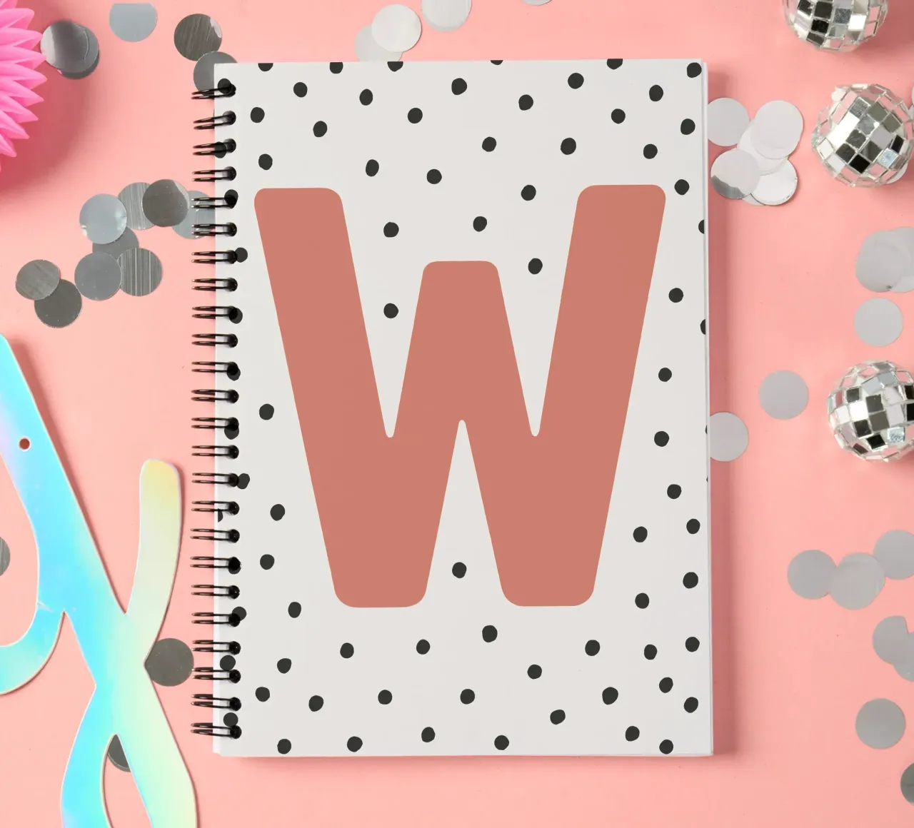 Initial W on dot pattern - Scandinavian style spiral notebook by KidzStudio