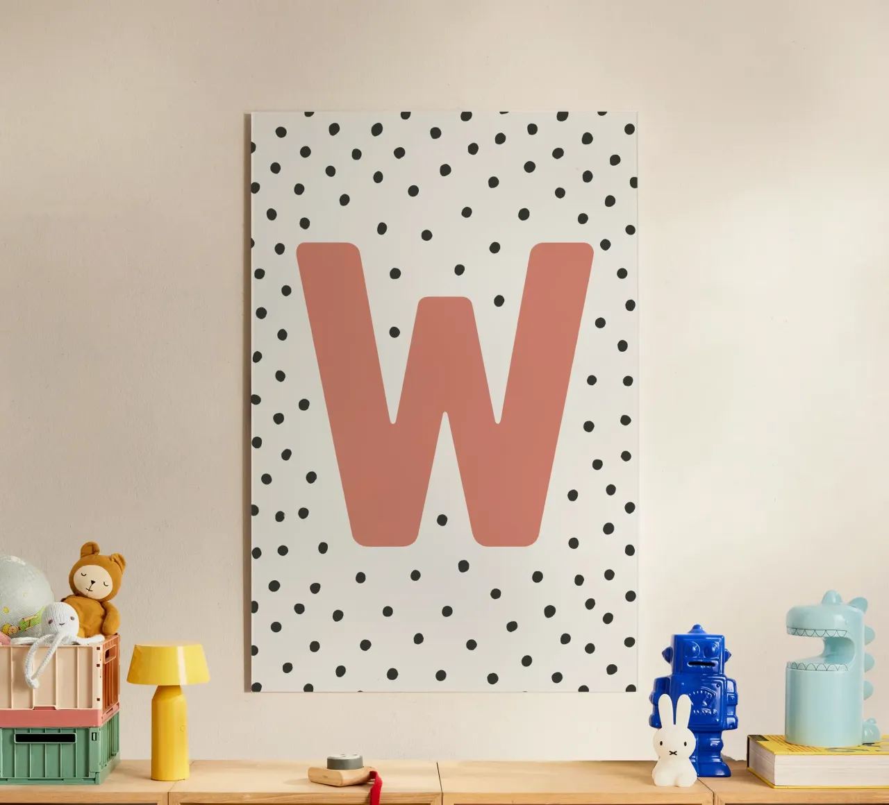 Initial W on dot pattern - Scandinavian style acrylic glass by KidzStudio