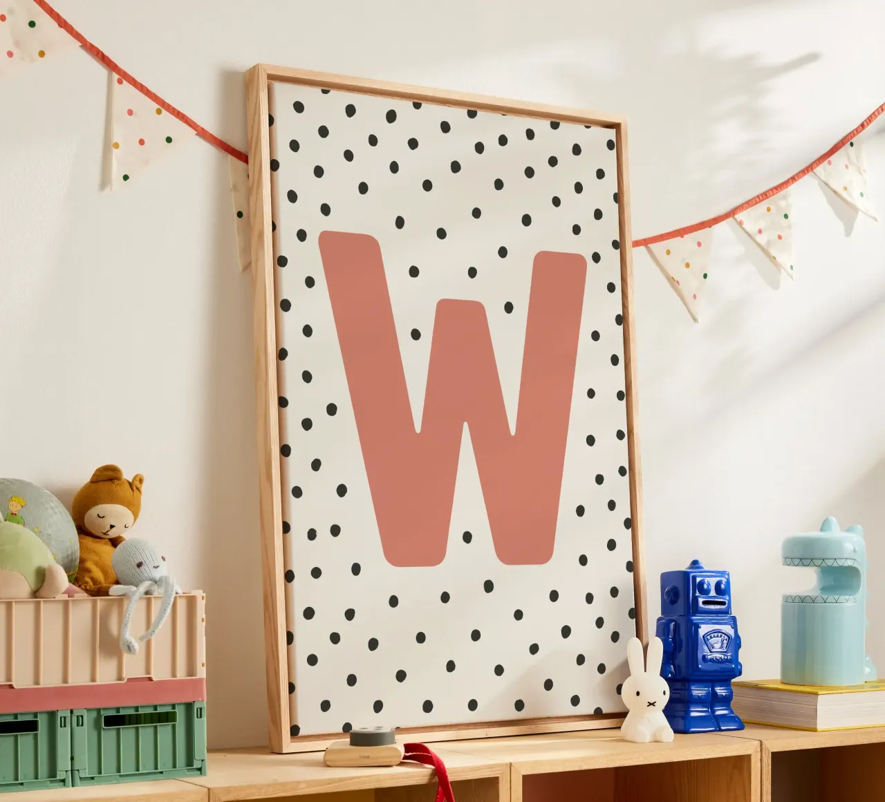 Initial W on dot pattern - Scandinavian style canvas by KidzStudio