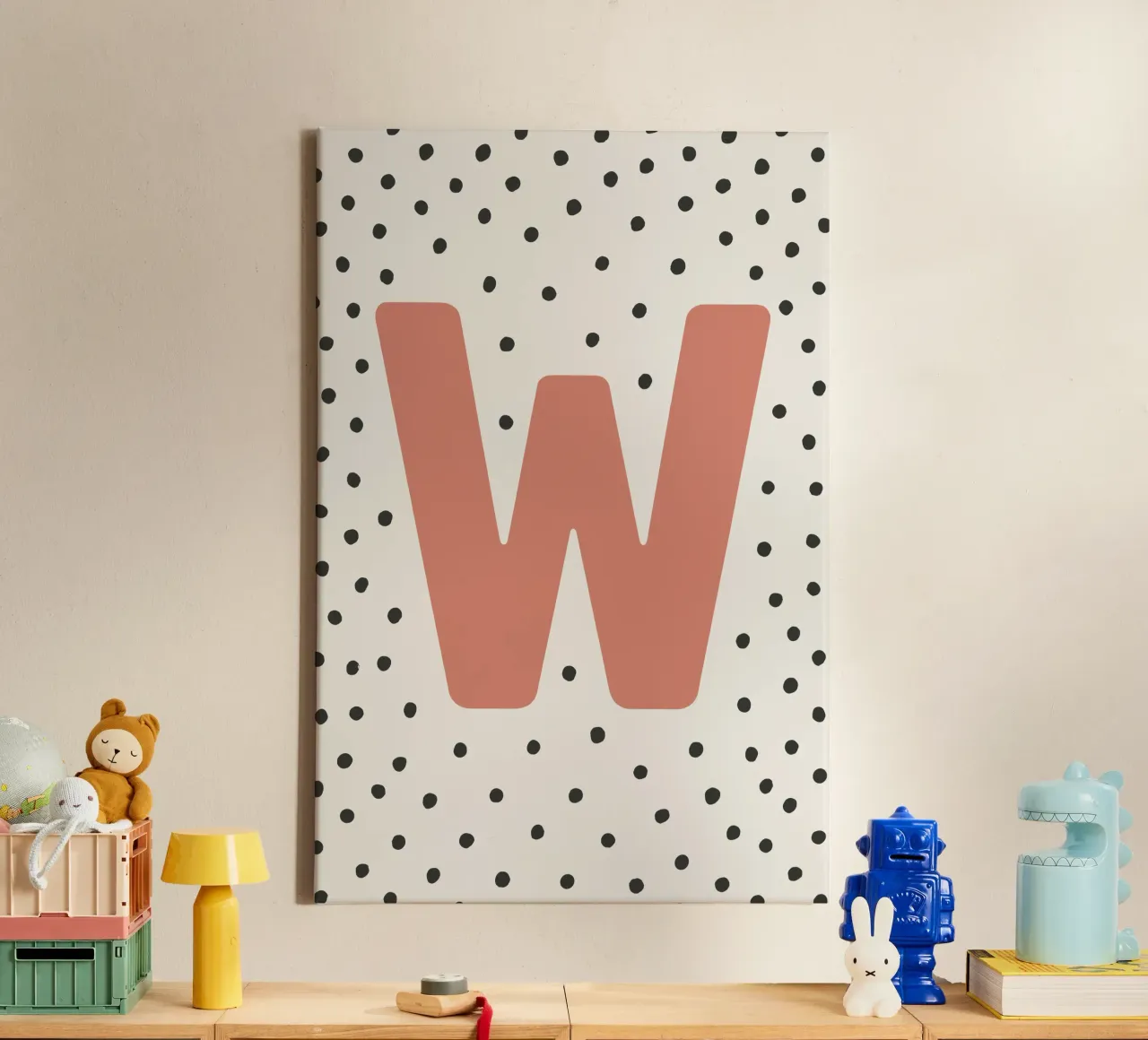 Initial W on dot pattern - Scandinavian style canvas by KidzStudio