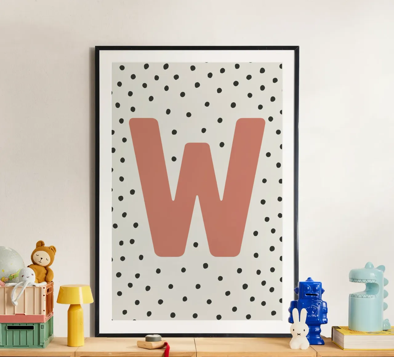 Initial W on dot pattern - Scandinavian style hahnemühle by KidzStudio