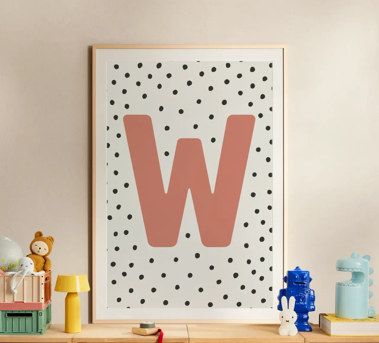 Initial W on dot pattern - Scandinavian style hahnemühle by KidzStudio