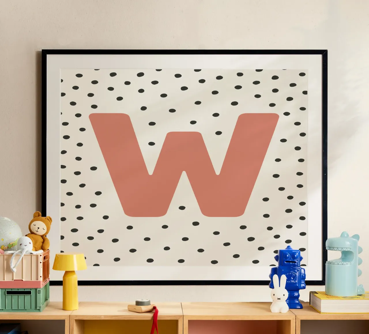 Initial W on dot pattern - Scandinavian style hahnemühle by KidzStudio