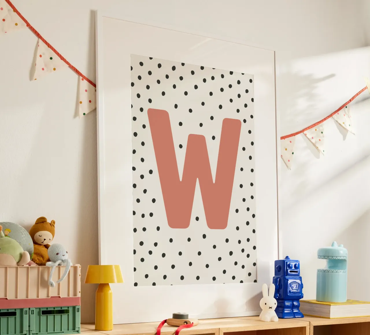 Initial W on dot pattern - Scandinavian style hahnemühle by KidzStudio