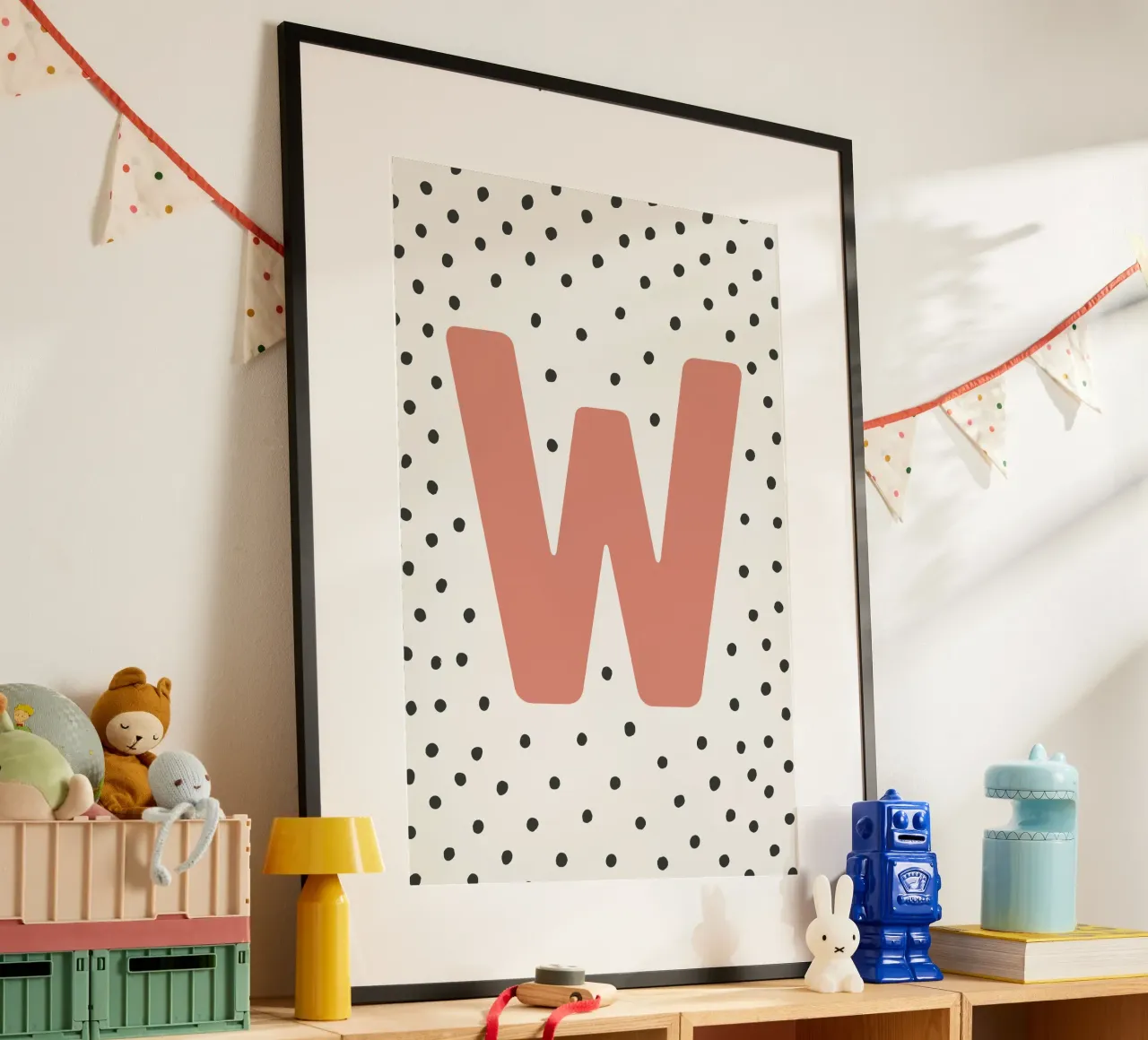 Initial W on dot pattern - Scandinavian style hahnemühle by KidzStudio