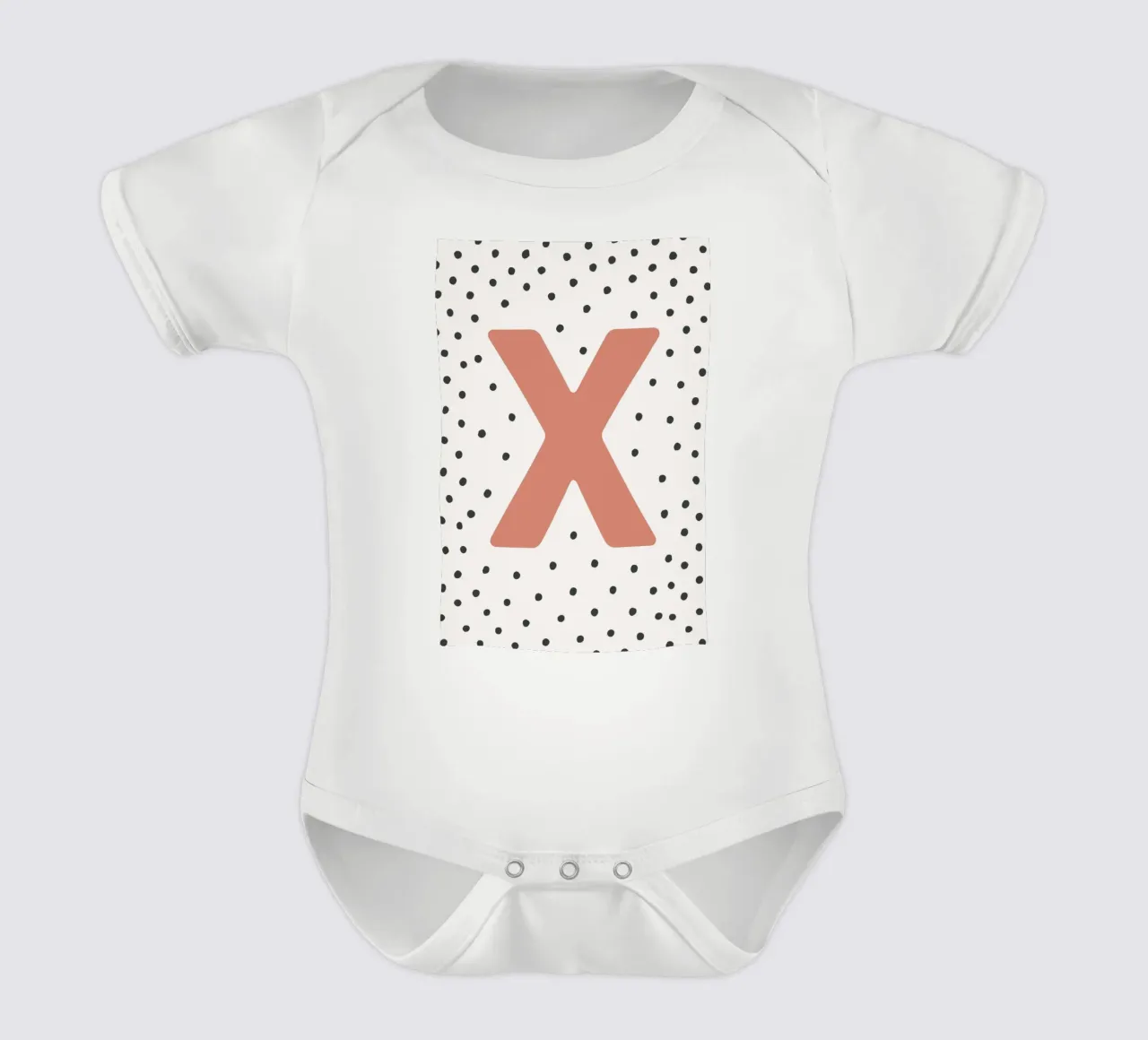 Initial X on dot pattern - Scandinavian style short-sleeve baby romper by KidzStudio
