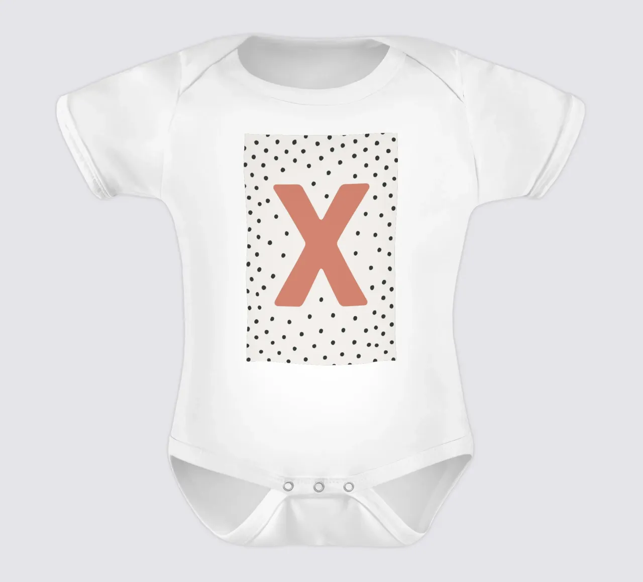 Initial X on dot pattern - Scandinavian style short-sleeve baby romper by KidzStudio