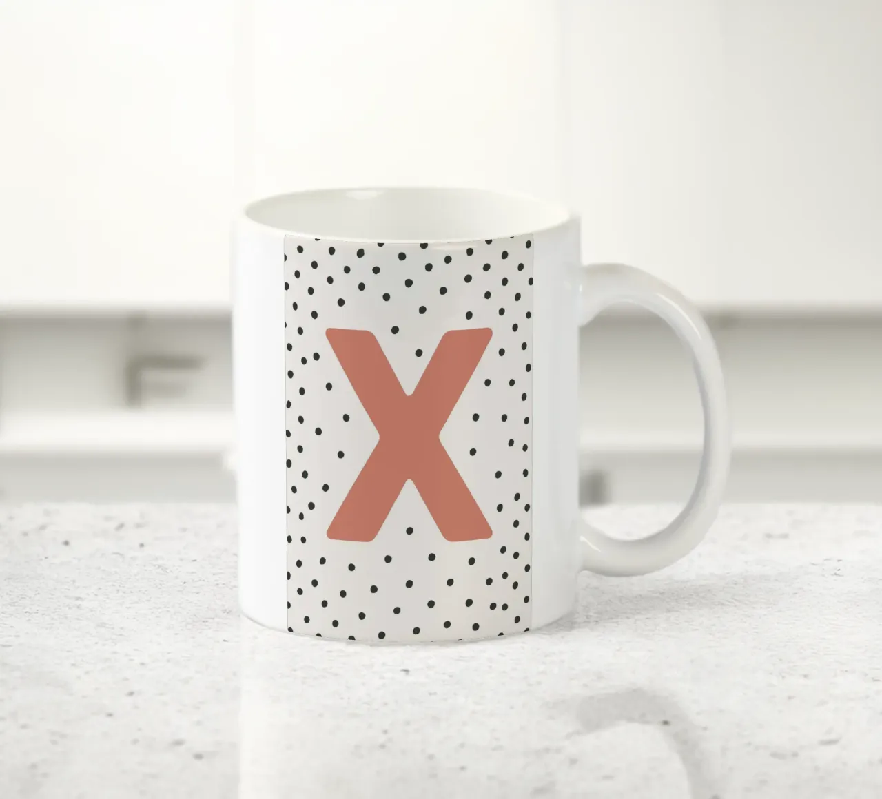 Initial X on dot pattern - Scandinavian style ceramic mug by KidzStudio