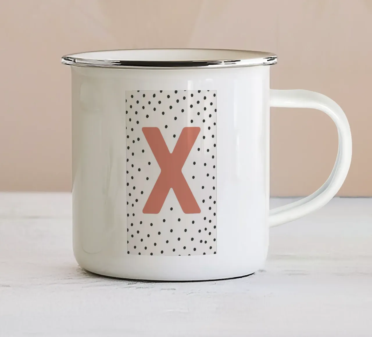 Initial X on dot pattern - Scandinavian style enamel mug by KidzStudio