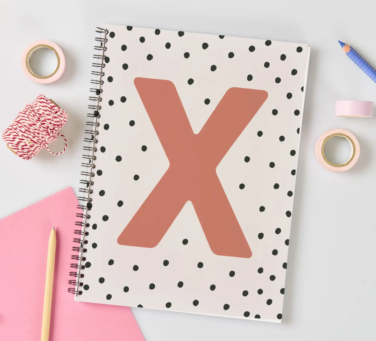 Initial X on dot pattern - Scandinavian style spiral notebook by KidzStudio