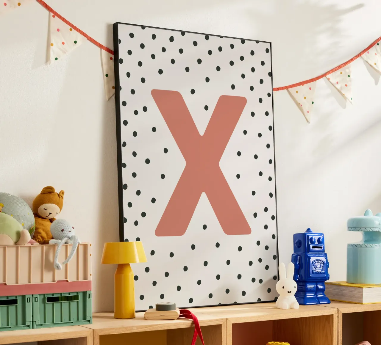 Initial X on dot pattern - Scandinavian style alu-dibond by KidzStudio