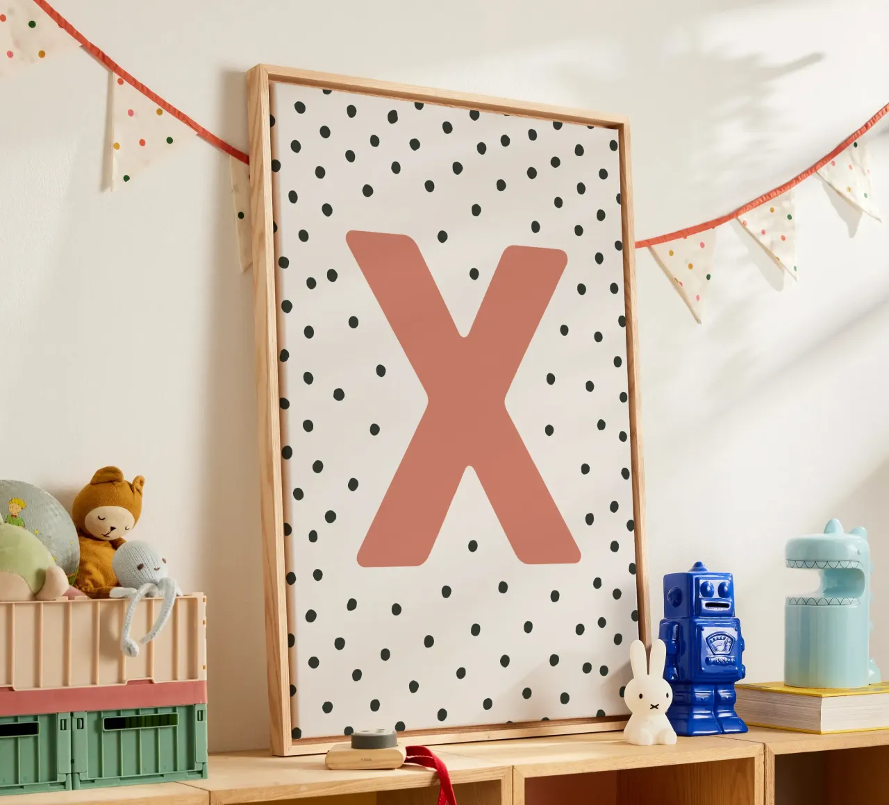 Initial X on dot pattern - Scandinavian style canvas by KidzStudio