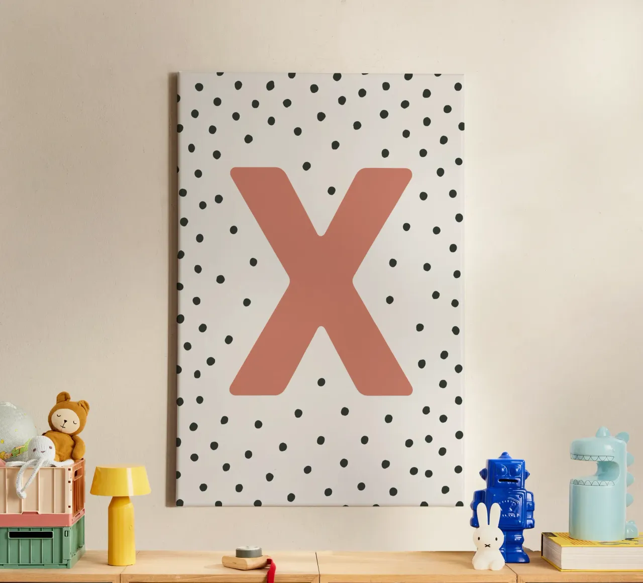 Initial X on dot pattern - Scandinavian style canvas by KidzStudio