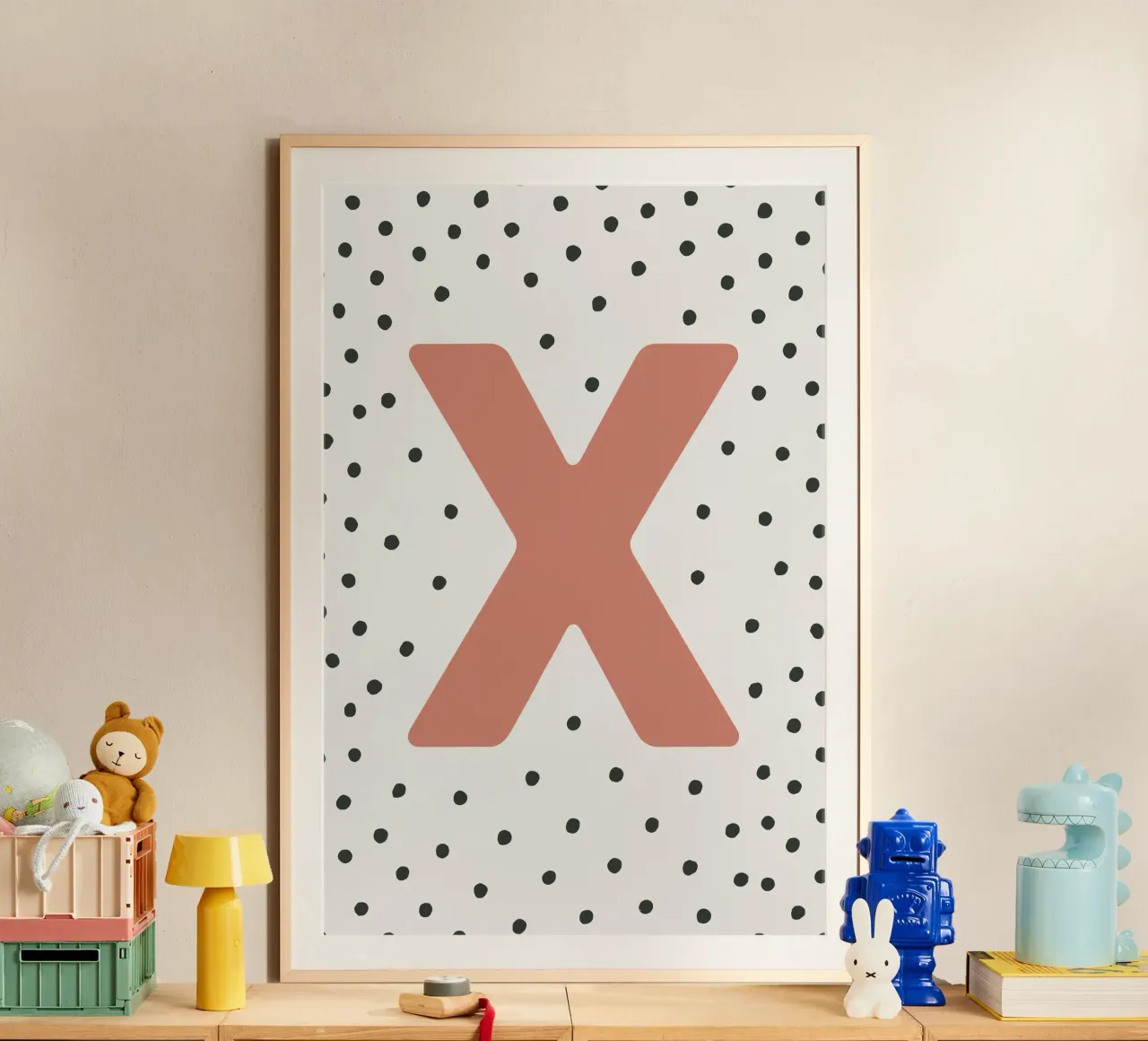 Initial X on dot pattern - Scandinavian style hahnemühle by KidzStudio