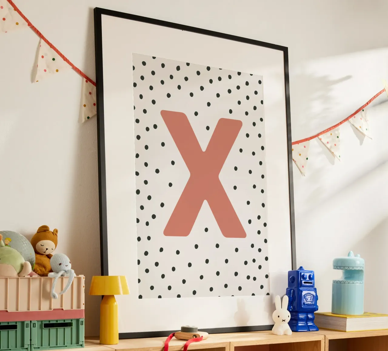 Initial X on dot pattern - Scandinavian style hahnemühle by KidzStudio